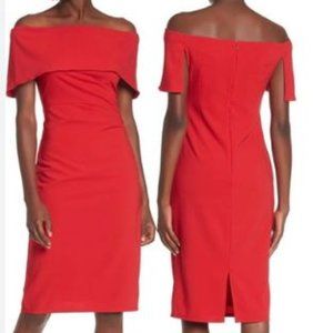 Marina Red Off the Shoulder Midi Dress Red - size 10